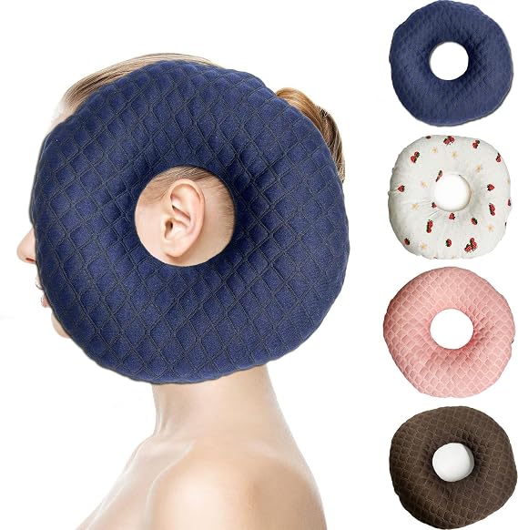 Ear Piercing Pillow for Side Sleepers,Small Pillow with Ear Hole Donut Pillow for Ear Relief Ear Pressure Ear Pain,Headphones