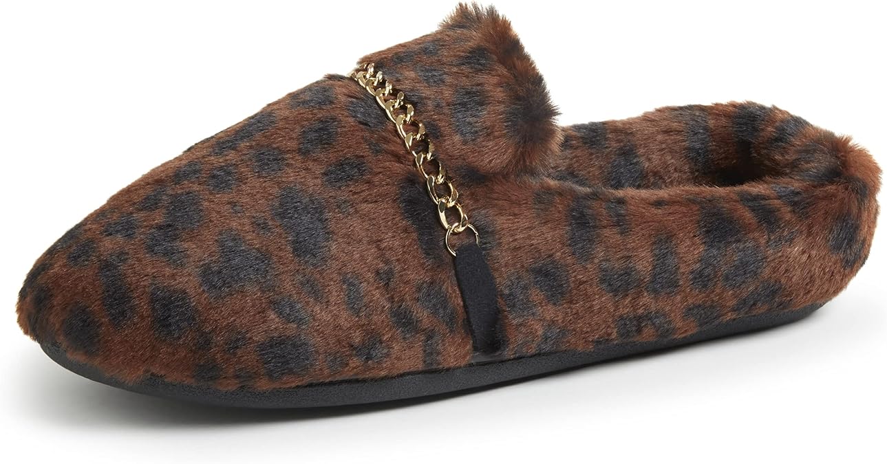 Dearfoams womens Marla Furry Memory Foam Comfort Chain Mule Slipper