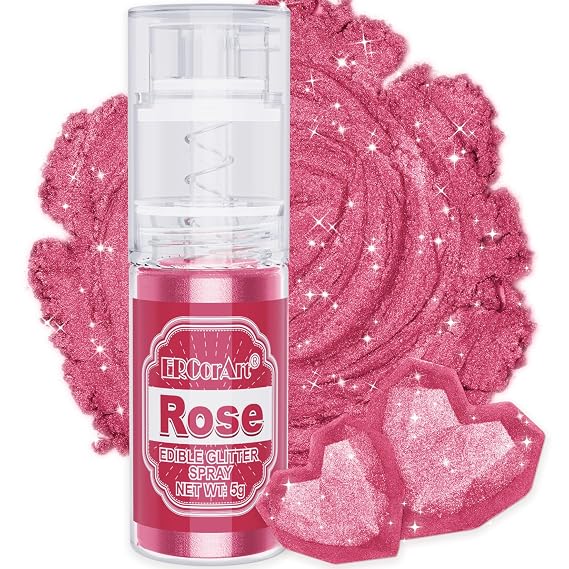 Edible Glitter Spray - ERCorArt 5g Metallic Luster Dust Edible, Shimmering Cake Glitter Spray for Drinks, Cake Decorations, Fondant, Cocktails, Baking, Chocolate, Candy (Rose)