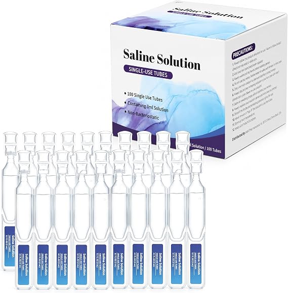 100 Pack 0.9% Sodium Chloride Saline Solution, 3ml Each