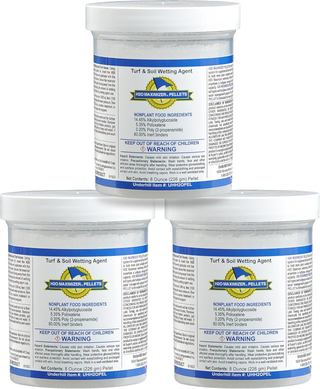 Underhill UHH20PEL H20 Maximizer Ultra Holding Wetting Agent Pellets Soil Surfactant for Lawn, Garden, Turf Grass, Golf Greens, 3 Tablets