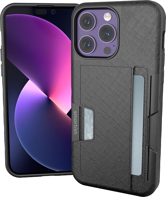 Smartish iPhone 14 Pro Max 財布型ケース - ウォレットスレイヤー Vol.2 スリム+保護 クレジットカードホルダー キックスタンド付き - Black Tie Affair