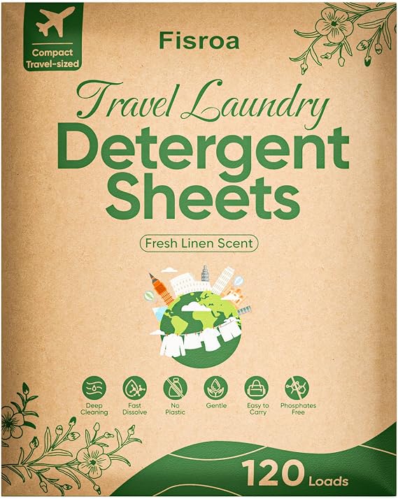 Fisroa Travel Laundry Detergent Sheets 120 Loads Fresh Linen Scent