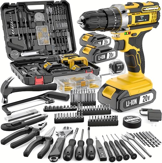 20V Lithium-Ion Rechargeable Drill Driver Electric Tool BOX For Home And DIY Projects,20V 2.0Ah Impact Set,3/8 Torque Setting Cordless Drill Set Combo Kit, Adjustable Speed, LED Light.