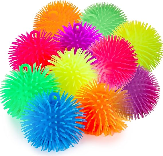 Playbees Soft Spiky Puffer Balls - 12-Pack - 5.5 Inch Sensory Stress Relief Toy - Assorted Colors - Kids and Adults - Fun Fidget Game