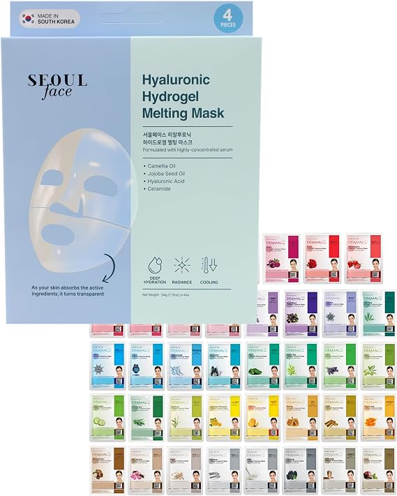 DERMAL 39 Combo Pack Sheet Mask + Hyaluronic Hydrogel Melting Jelly Gel Mask 4ea Bundle