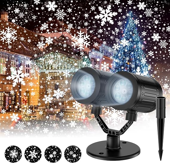 afzdby Christmas Snowflake Projector Lights Outdoor,Double Head Snowfall Led Lights Waterproof,Landscape Decorative Lighting Projection Lamp for Xmas Holiday Wedding Indoor Garden Patio