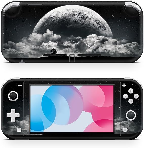 ZOOMHITSKINS Skin Compatible with Switch Lite, Black Moon Clouds Night Sky Planet Design, Durable 3M Vinyl Decal Wrap, Bubble-Free, Made in USA