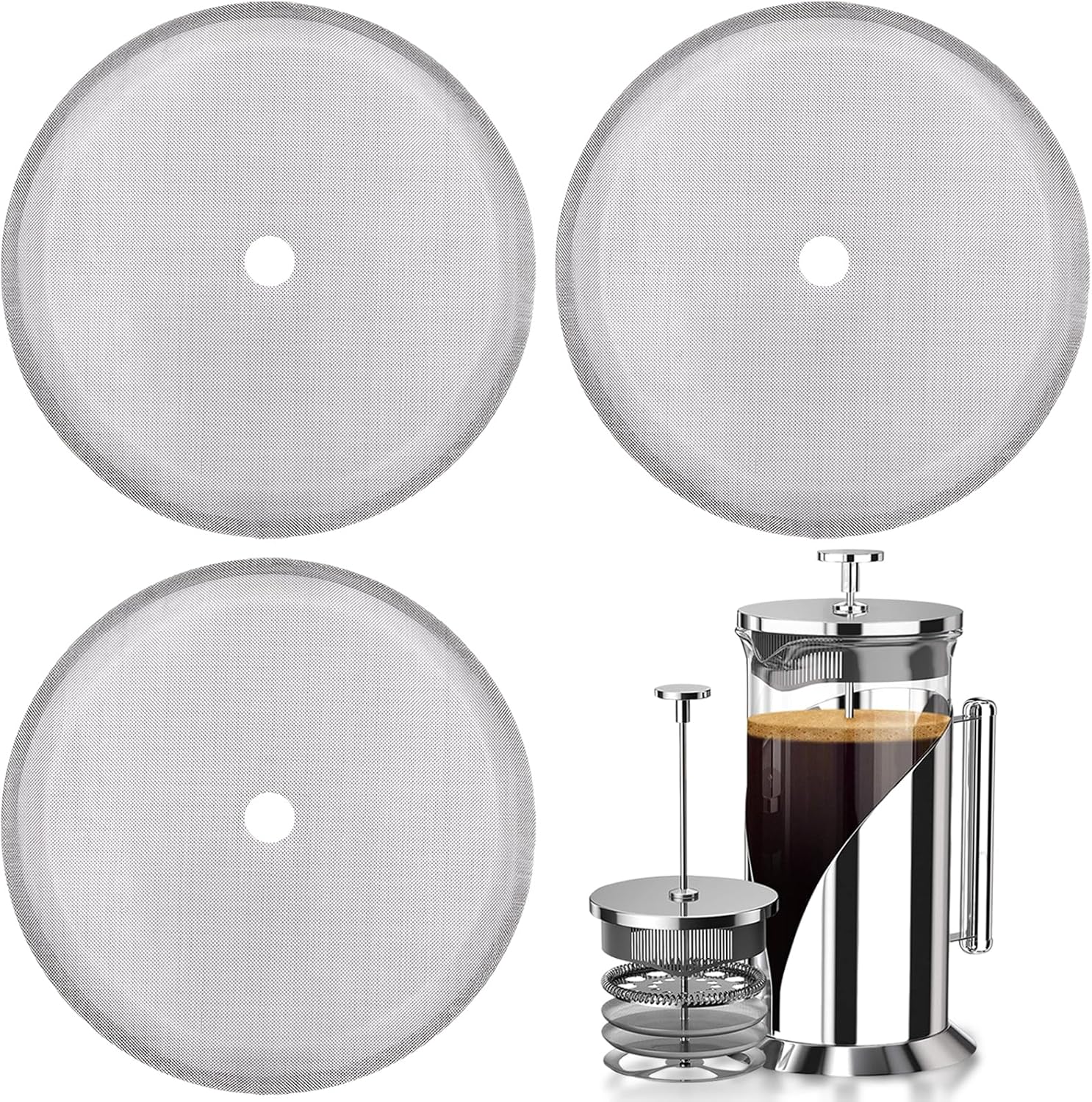 3 Pack 2.75in Cafetiere Mesh Coffee Press Filter Mesh Replacement Stainless Steel Cafetiere Filter French Press Replacement Filter Screen Coffee Filters for 12 OZ 350 ml