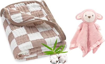 Ultra Soft Muslin Baby Blanket Neutral Versatile 6 Layers SwaddleBaby Security Blanket for Boys Girls, Lovey Soft for Newborn Cute Lamb
