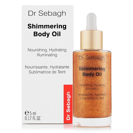 Dr Sebagh Shimmering Body Oil Hydrating Dry Oil, Golden Shimmer, Vitamin E Nourishment, Soothes Sensitivity, Bronzed Glow for All Skin Tones (1.7 fl oz)