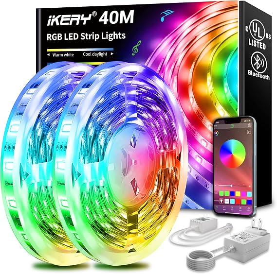 IKERY LED Strip Lights, SMD 5050 RGB LED Light Strips with 44-Key Remote, Cuttable & Dimmable Color Changing Led Lights for Bedroom, Home, Kitchen, Living Room, Dorm, DIY Mode (32FT)