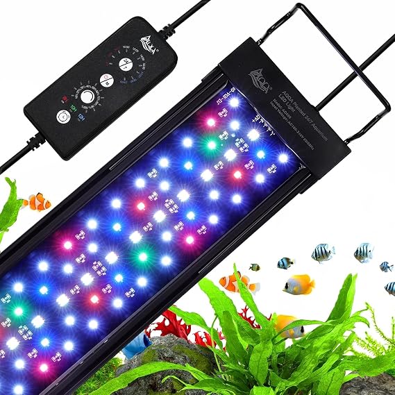 AQQA Aquarium LED Lighting 42 W Full Spectrum 24/7 Mode Aquarium Light Adjustable Timer Brightness Aquarium Lamp Aquarium Plant Light with Extendable Holder for 120-140 cm Fish Tank