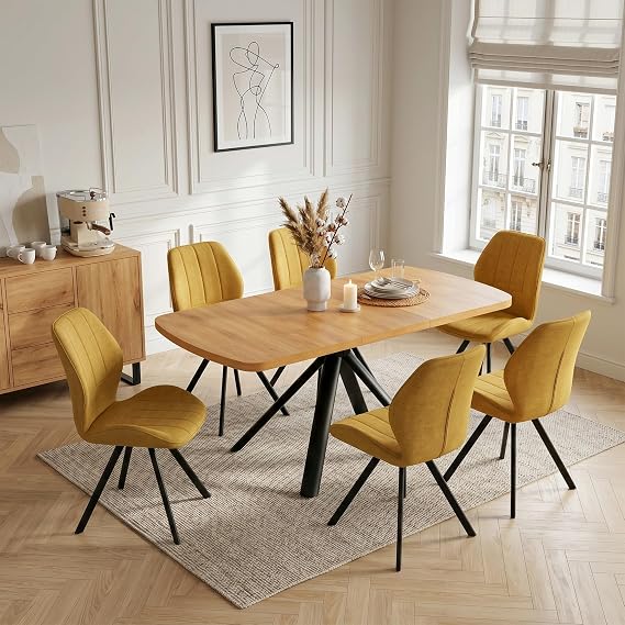 JIEXI Dining Table with 6 Chairs Set Extendable Dining Set with Kitchen Table and Padded Dining Room Chairs Dining Room Furniture for Kitchen Dining Room Living Room Kitchen Wood Look Black