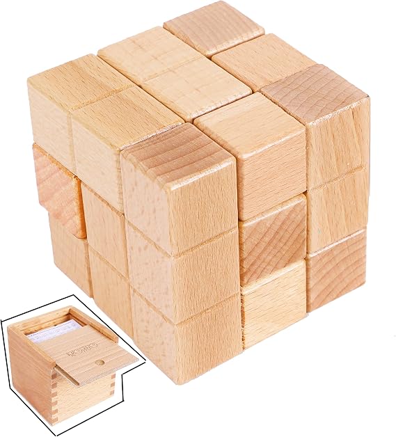 TOWO Large Wooden Soma Cube Puzzle, IQ Logic Brain Teaser Toy | Large wooden soma cube puzzle for kids and adults; IQ logic brain teaser, stocking stuffer or gift for men.