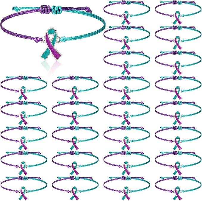 Siifert Suicide Awareness Bracelets Bulk Suicide Prevention Awareness Bracelets Teal and Purple Ribbon Motivational Wristband for Women Men Mental Health Item Charity Campaign Supplies