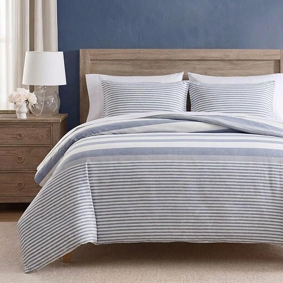 Nautica - Twin Comforter Set, Reversible Cotton Bedding with Matching Sham, Medium-Weight, Dorm Essentials, Oeko-Tex Certified (Fairwater Blue)