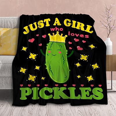Pickle Blanket Funny Gift for Girl Women Comfy Plush-Just A Girl Who Loves Pickles Fleece Throws Food Lightweight Sheet Super Soft Teen Kid Quilt Flannel Blankets for Bedding Sofa-40x50 Inches