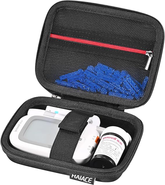 RAIACE Hard Storage Case for Diabetes Testing Kit, Blood Glucose Monitor Kit, mesh pocket for Blood Sugar Test Strips, Lancets, Lancing Device, Alcohol Wipe. (Case Only)- Black