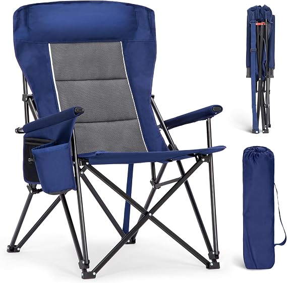ALPHA CAMP Oversized Folding Camping Chairs High Backrest Heavy Duty Lawn Chairs for Adults Support 500 LBS Portable Camp Chairs with Cup Holders Large Side Pocket for Outdoor