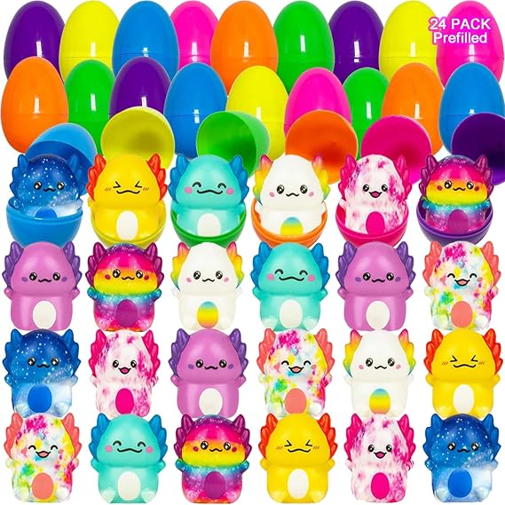 24 Pack Prefilled Easter Eggs with Toys Filled Easter Eggs for Kids Toddlers Easters Basket Stuffers Essentials Non Candy Prefilled Easters Egg Gift Easters Egg Hunt Party Favors for Boys Girls