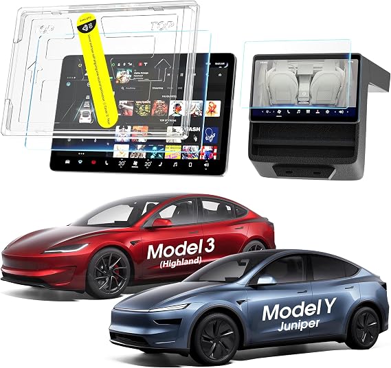 Screen Protector for Tesla New Model 3 Highland & Model Y Juniper - Anti Glare&Fingerprint Tempered Glass Touchscreen Protection Accessories 2024~2026 - 15.4" Center Display Protector with Install Kit