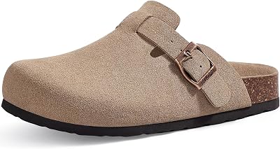 KIDMI Unisex Vegan Suede Clogs Leather Mules Womens Mens Cork Footbed Potato Shoes with Arch Support