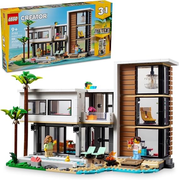 LEGO Creator 3 in 1 Modern House 31153 | Back to School Gift for Students, Building Toy, Girls & Boys, Ages 9+, 3 Building Options, 939 pieces, 2 Minifigures,