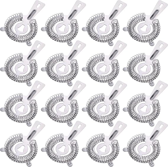 16 Pcs Bar Bartender Strainer Stainless Cocktail Strainers | 5.5 Inch Steel Silver Shaker Ice Bar Shelf for Hawthorne Bartenders Mixologists Drinking Water Filtering