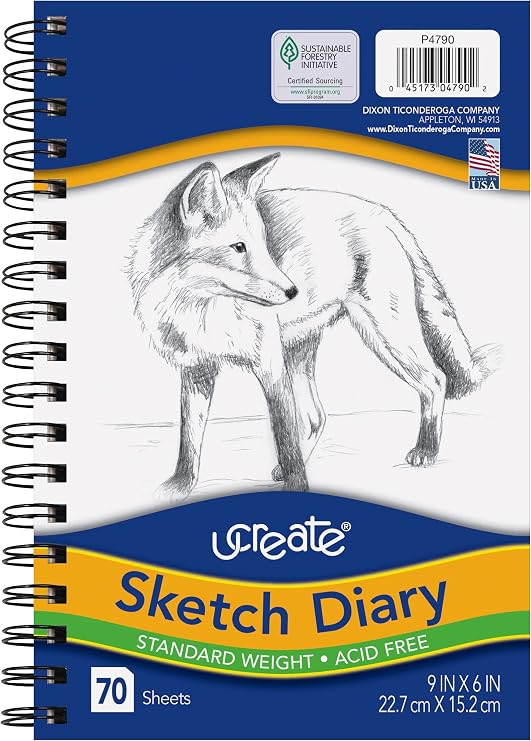 UCreate Sketch Diary, Standard Weight, 9" x 6", 70 Sheets