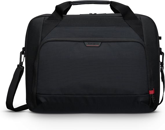 Targus 1718 Inch Classic EcoSmart Briefcase, Large Laptop Bag with Padded Laptop Sleeve, Anti-Theft Zippers, Hidden Phone Pocket, Water-Resistant Design, Trolley Strap, Black CN418GL