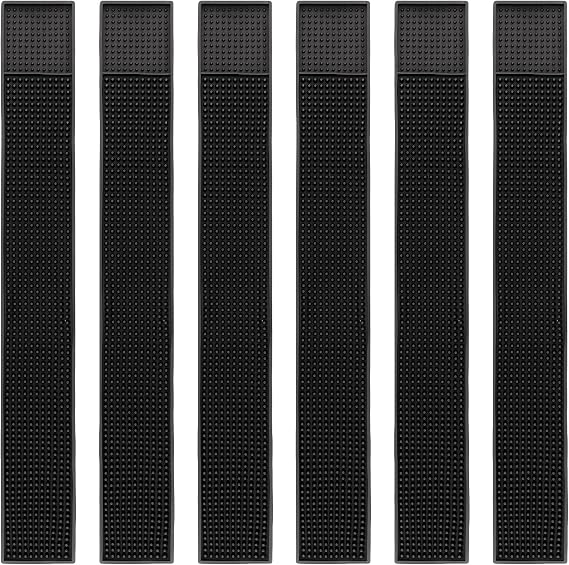 FUNSUEI 6 PCS 3.15 x 24 Inch Rubber Bar Mats, Non-Slip Rubber Bar Service Spill Mats PVC Bar Top Spill Mat Drinks Mixing Pad for Bars, Home Kitchen, Pubs, Restaurants, Black1