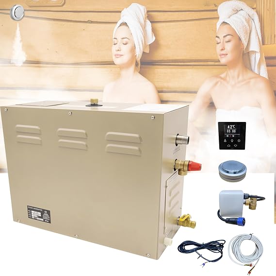 Steam shower generator,9kw Household-Commercial,Steam shower generator kit,with self-draining system,Temperature adjustable 95-131F,Applicable space 315~350ft3
