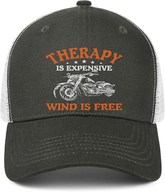 Motorcycle Gifts for Men - Therapy is Expensive Wind is Free Hat - 100% Cotton Adjustable Baseball Cap