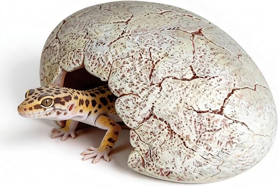 Dinosaur Egg Reptile Hide - Resin Cave for Leopard Gecko, Bearded Dragon & Small Snakes - Humid Hide, Shedding Aid & Terrarium Decor Tank Accessories Small
