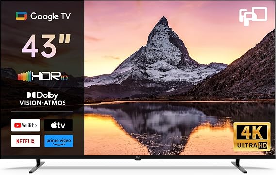 FPD 43 Inch TV 4K UHD Smart TV Google TV 60Hz Flat Screen TV Brilliant 4K sharpness HDR10 & Dolby Vision clear Dolby Atmos sound smooth MEMC image Google TV integrated