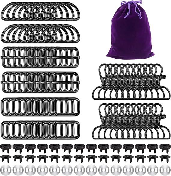 Tanstic 101Pcs 1 Inch Purse Hardware Rectangle Slide Buckles with D Rings Swivel Clip Keychain Hooks and Magnetic Snap Button