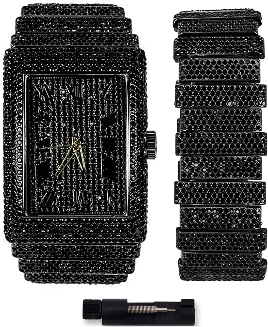 Men's 40mm Fully Iced Out Watch & Bracelet Set, Rectangle Case
