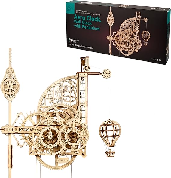 UGEARS Aero Clock Wooden 3D Puzzles for Adults - Mechanical Wooden Model Kits for Adults to Build, Wall Clock 3D Puzzle with Pendulum Model Kit, DIY Miniature Kit Crafts Gift for Fathers Day