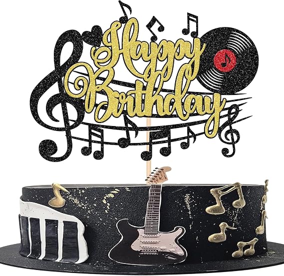 1 Piece Music Notes Cake Topper Glitter Black Musical Symbol Cake Decoration Rock Music Cake Decoration for Concert Theme Baby Shower Wedding Birthday Party Cake Decoration