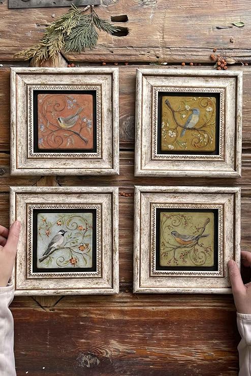 Oscar Stone Decor Çerçeveli Taş Tablo Duvar Dekoru 20X20Cm 4'Lü Set Kuş Seti 4-4Cdd-234