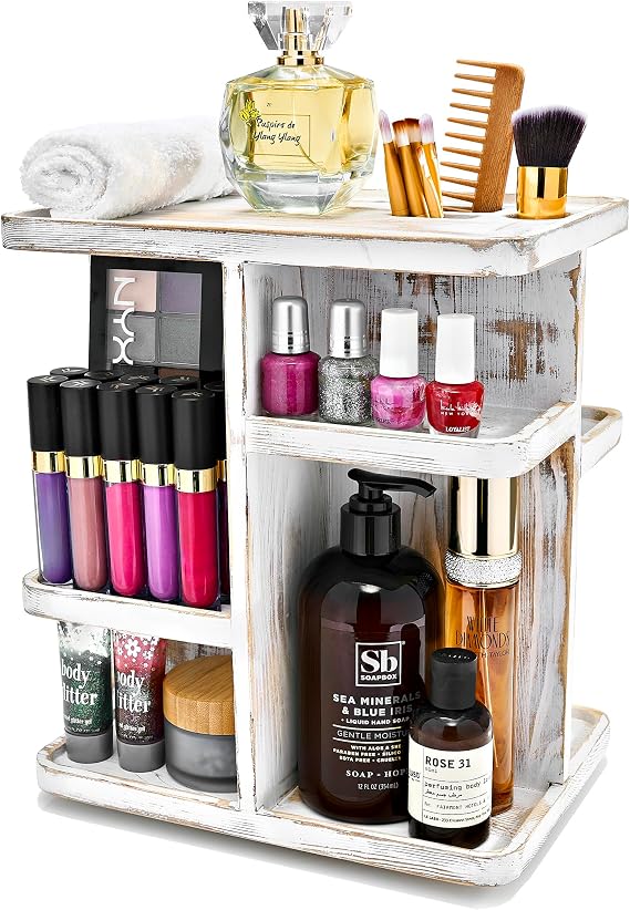 Sorbus Bamboo Makeup Organizer, Rotating Cosmetic Storage for Vanity (Grey)