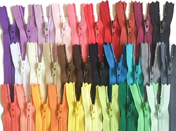 6 Inch Assortment of Colors YKK Zippers Number 3 Nylon Coil Set of 30 Pieces