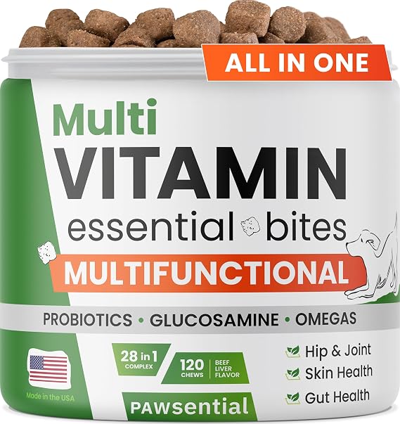 Vitamins for Dogs - 4 in 1 Complex with Omega, Glucosamine, Probiotics and Vitamins - 100 ct - Fish