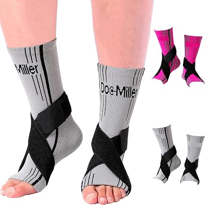 Doc Miller Ankle Brace Compression Sleeve - 1 Pair Men Women - Adjustable Stabilizers Elastic Support for Sprained Foot Joint Pain Achilles Tendonitis Volleyball Basketball Sports