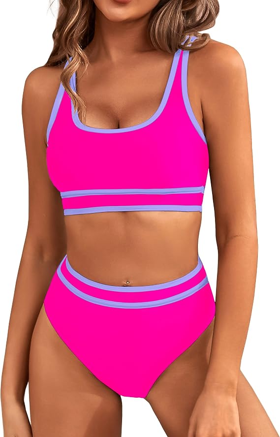 BMJL Womens High Waisted Bikini Sets Sporty Two piece Color Block Swimsuits