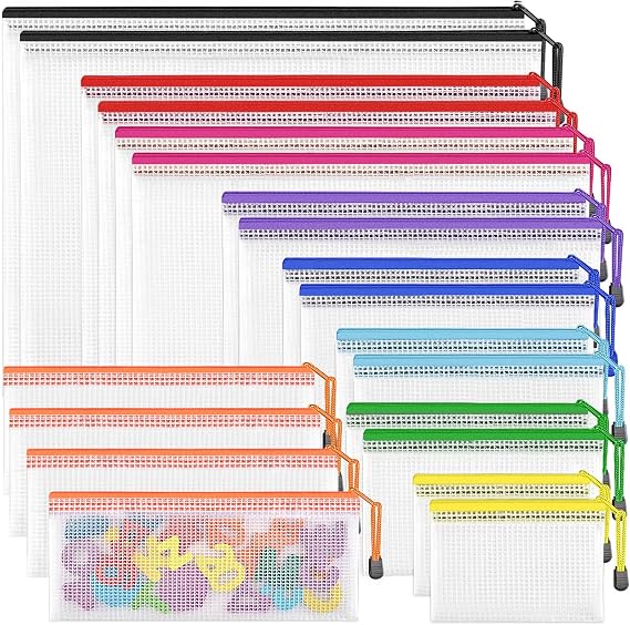Plastic Zip Wallets Folders- 20Pcs Multi-Sizes Zip Lock Bags Plastic Folders Document Wallet Zip Pouches for School, Office, Travel, Home Storage, and Organizing Stationery.