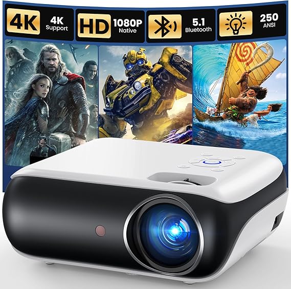 HAPPRUN Native 1080P Projector, Bluetooth Home Theater Movie Projector with Built-in Speaker, Compatible with Smartphone, HDMI, Fire Stick, PS5, Indoor & Outdoor Use - Without Google TV System