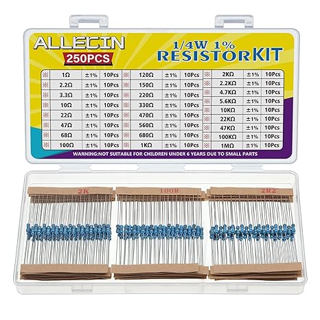 25 Values 1/4W Resistor Kit from 1 Ohm to 1M Ohm 1/4 Watt 1% Metal Film Resistors Assortment