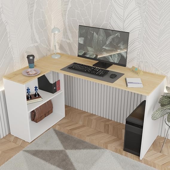 L Desk Computer Desk Cabinet Bookshelf Oak Left Direction
